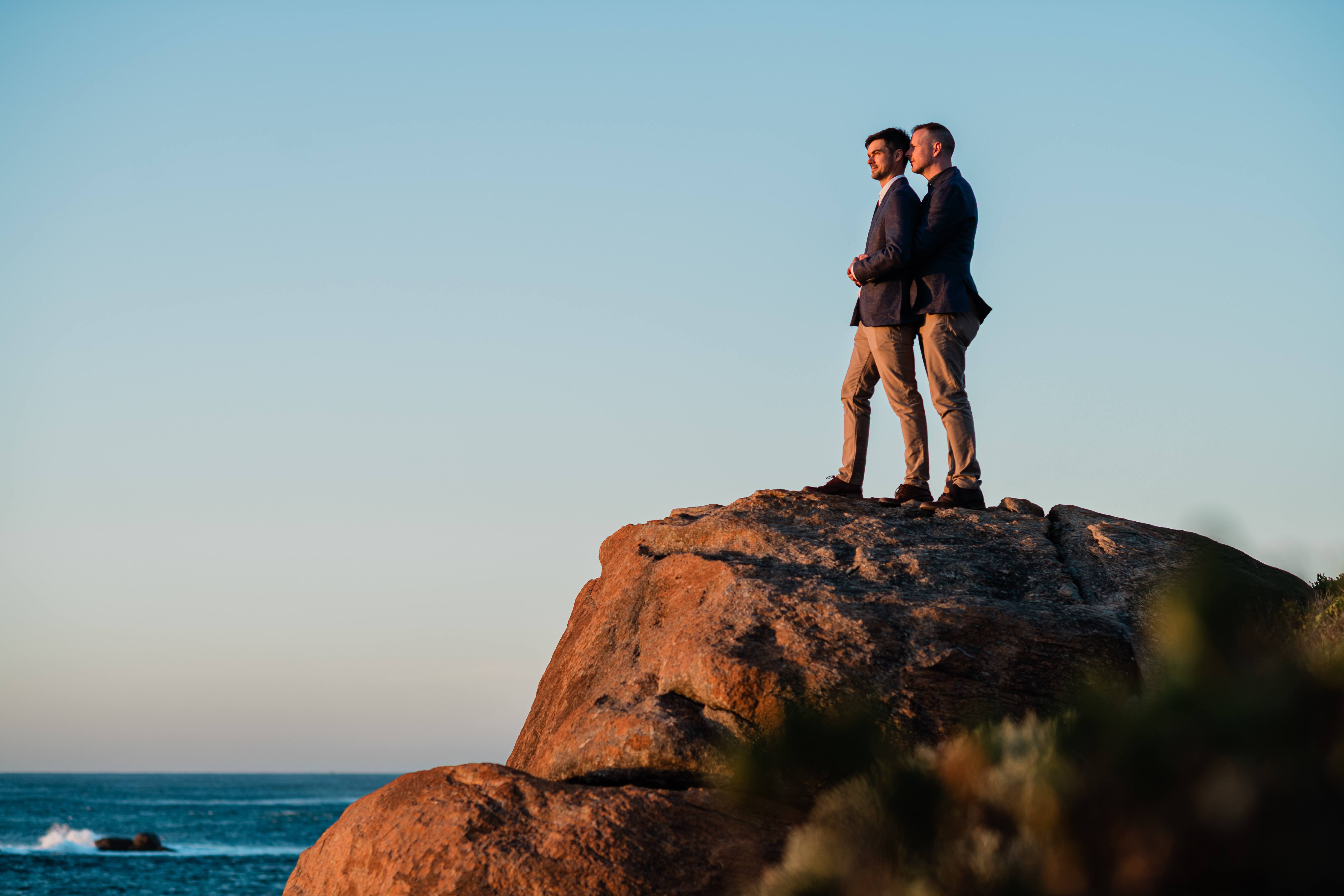 Same-sex couple elopement portraits, Redgate Beach, Margaret River, photographed by John Rice