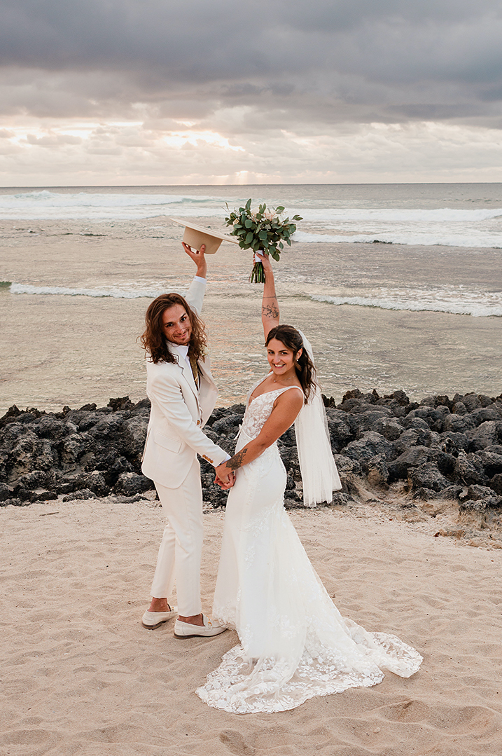 Couple celebrating beach elopement, Gnarabup Beach, Margaret River, South West WA, John Rice Photographer