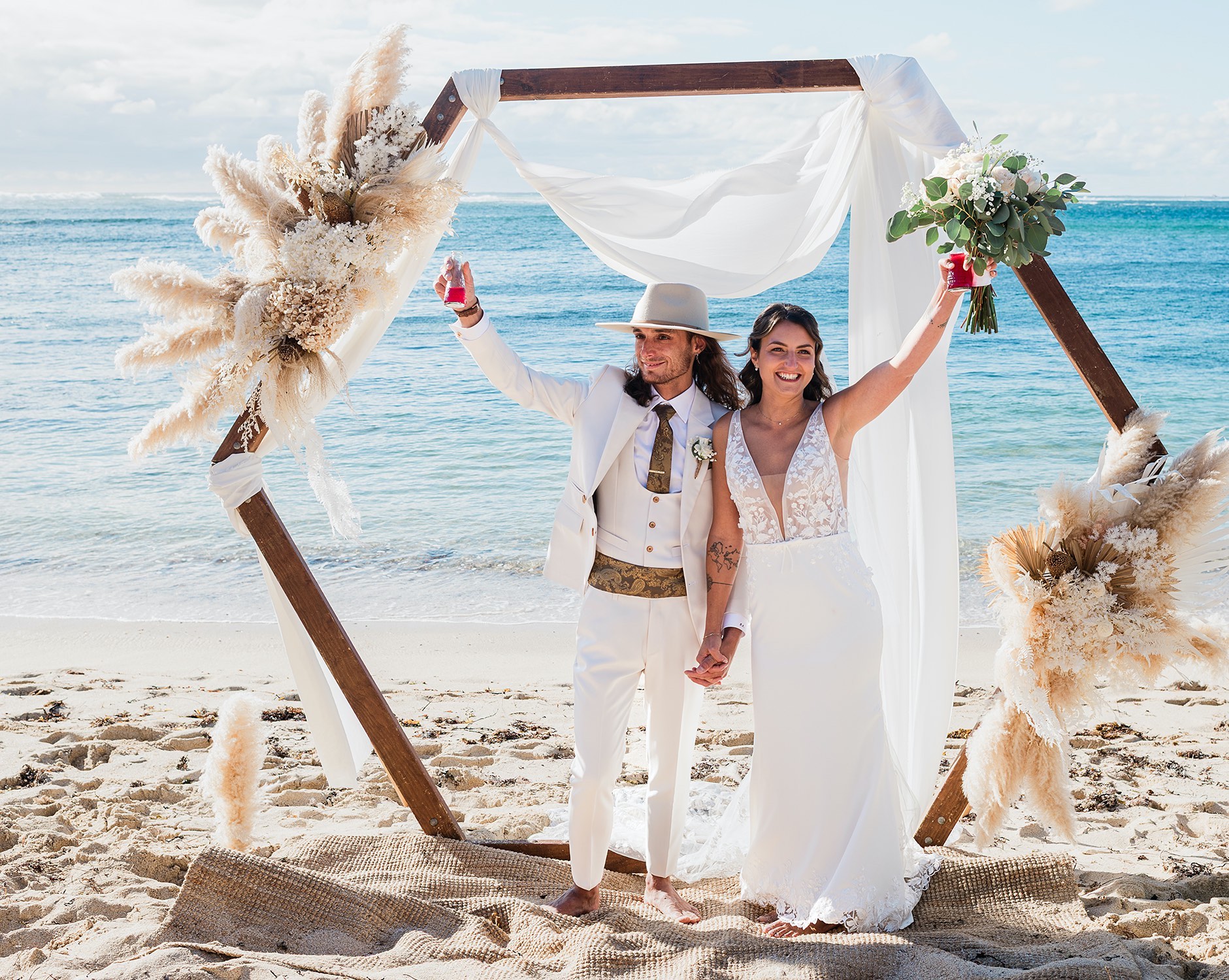 Couple celebrating beach elopement, Gnarabup Beach, Margaret River, South West WA, John Rice Photographer