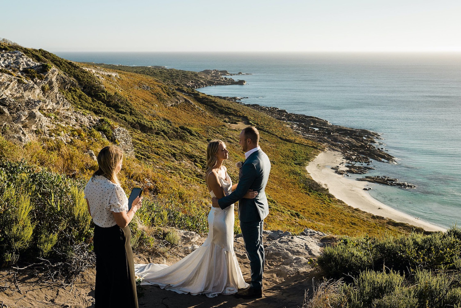Clifftop elopement ceremony, Margaret River coastline, South West WA, photographed by John Rice