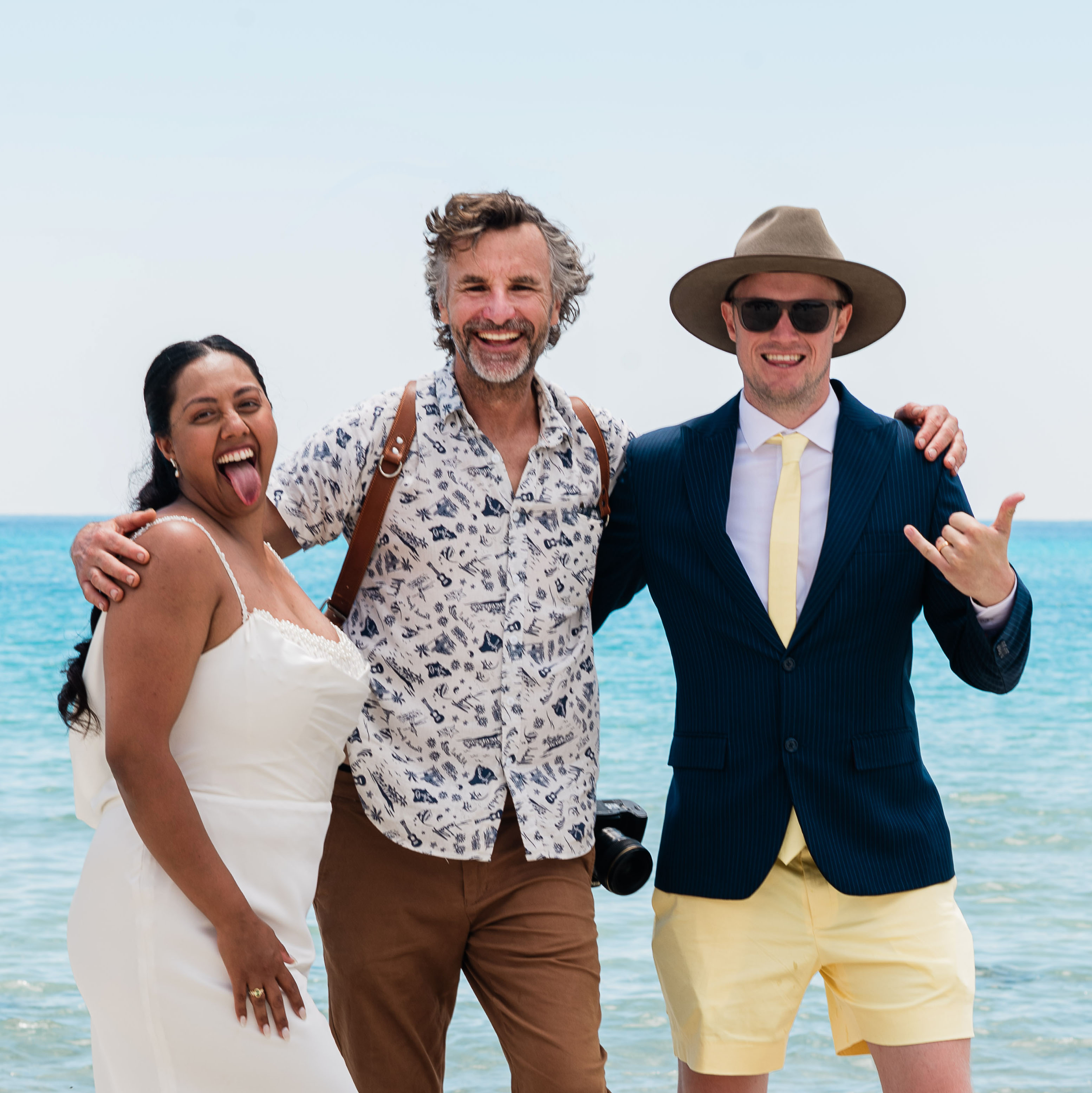 photographer John Rice with a couple at a Margaret River beach wedding